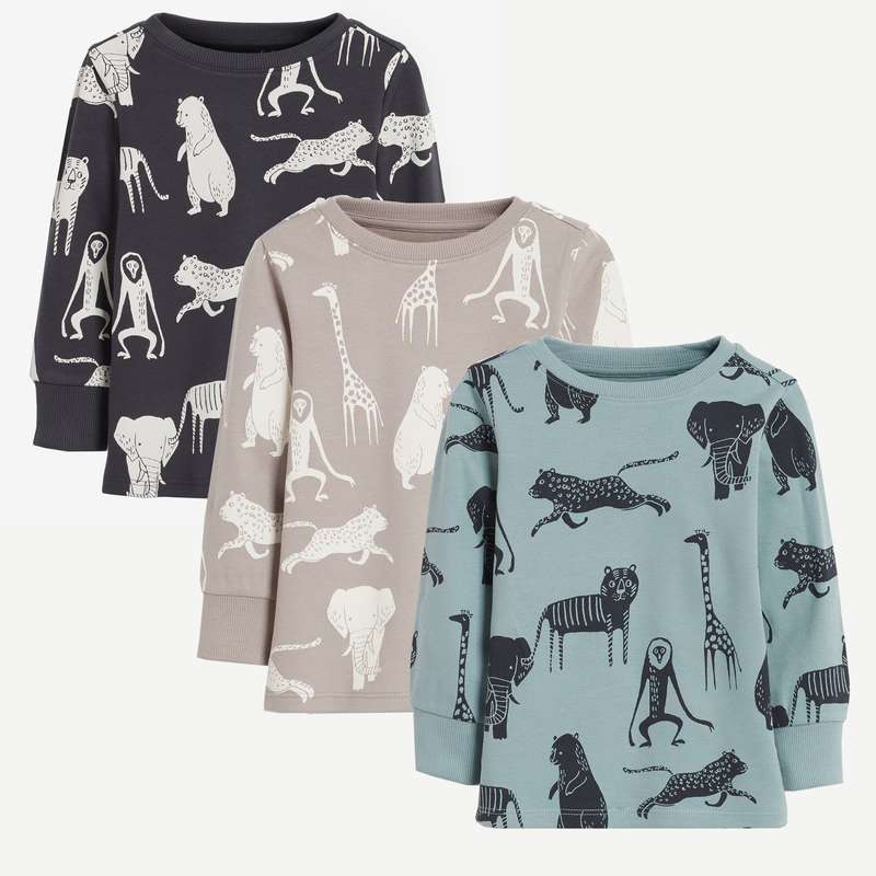 تی شرت آستین بلند پسرانه نکست مدل  Animals pirint مجموعه سه عددی