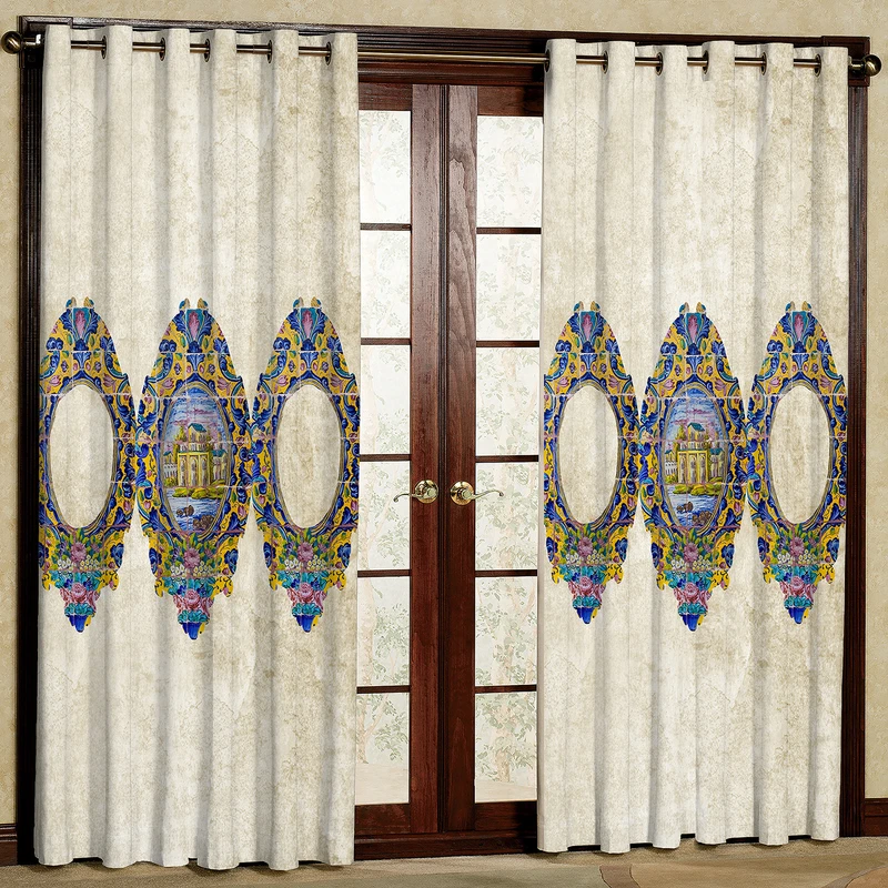 پرده مدل طرح کاشی هازان پانچی کد 4583 سایز 140x200 سانتی متر