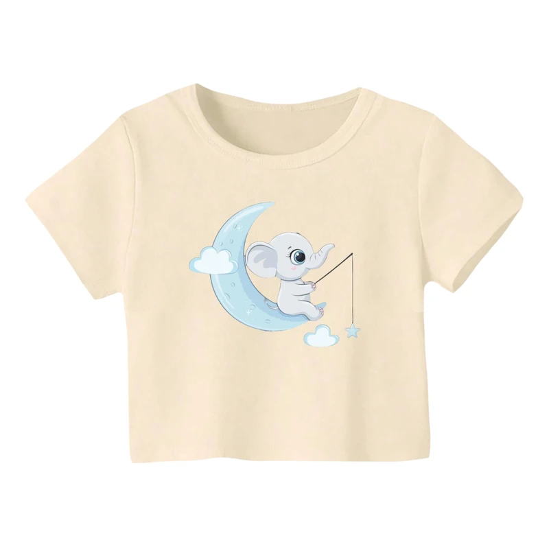 کراپ‌ تی‌شرت آستین کوتاه زنانه مدل فیل کد 7