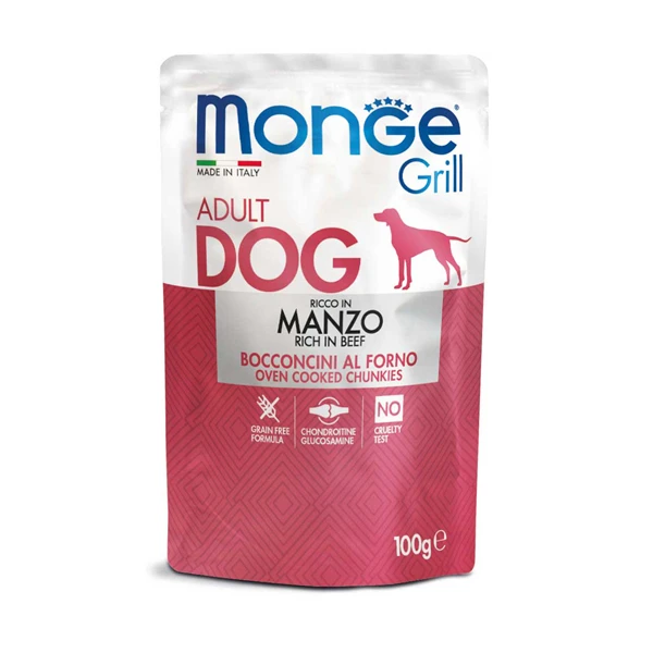 پوچ سگ بالغ مونژه مدل Monge Grill Adult با طعم گاو وزن 100 گرم