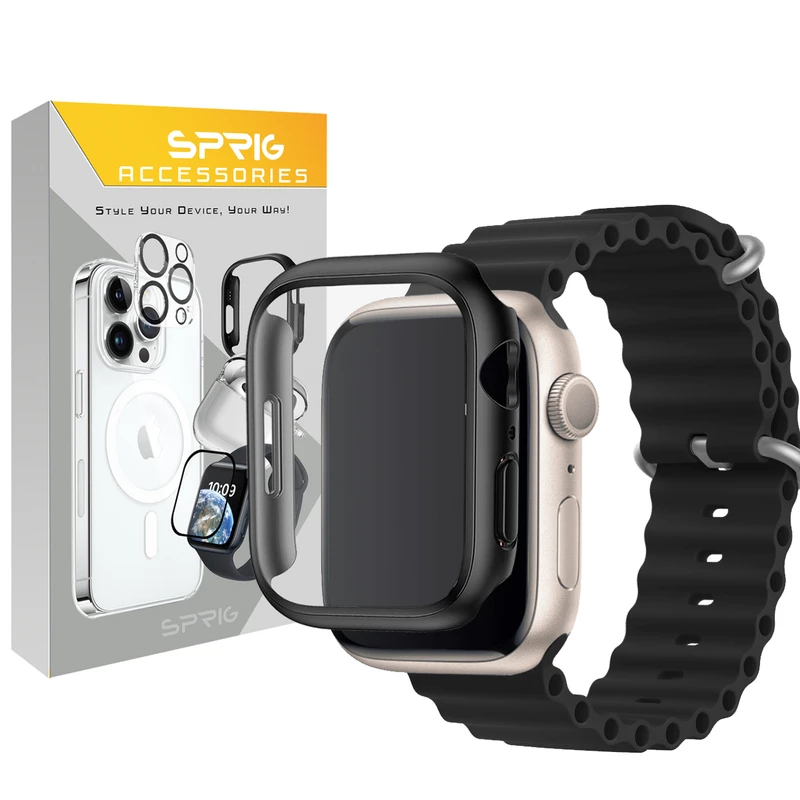بند اسپریگ مدل Ocean Mix Guard مناسب برای اپل واچ Series SE 2022 Aluminum Case 44mm / SE 2021 Aluminum Case 44mm / Series 5 44mm / Series 6 44mm / SE 44mm به همراه کاور