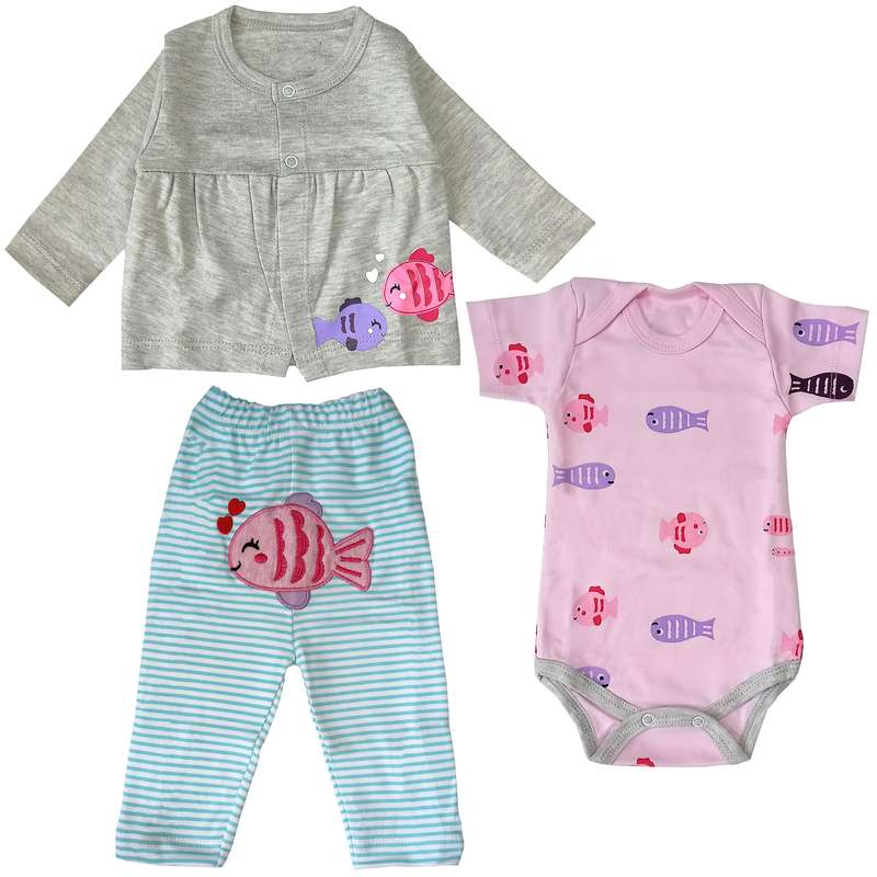 ست 3 تکه لباس نوزادی مدل ماهی کد 3495