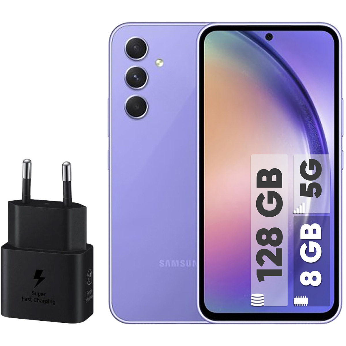 گوشی موبایل سامسونگ مدل Galaxy A54 5G دو سیم کارت ظرفیت 128 گیگابایت و رم 8 گیگابایت به همراه شارژر 25وات سامسونگ