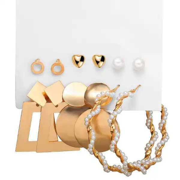 گوشواره زنانه مدل مربع و دایره مجموعه 6 عددی