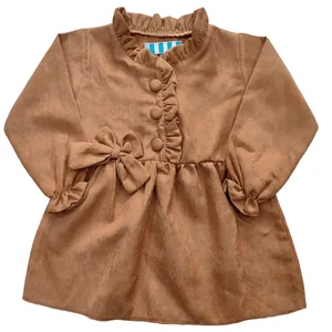 پیراهن دخترانه مدل سه دکه پاپیونی کد 3676 رنگ طلایی