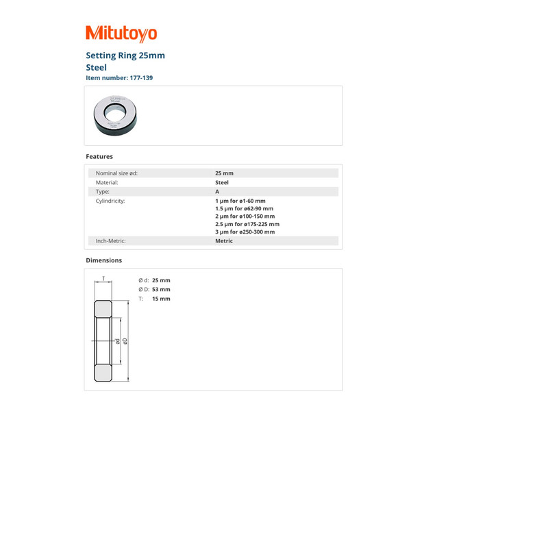 حلقه تنظيم ميتوتويو كد 139-177 سايز 25 ميليمتر حلقه تنظيم ميتوتويو كد 139-177 سايز 25 ميليمتر