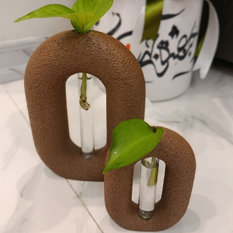 گلدان سنگی مدل گلجای تک رنگ مجموعه 2 عددی