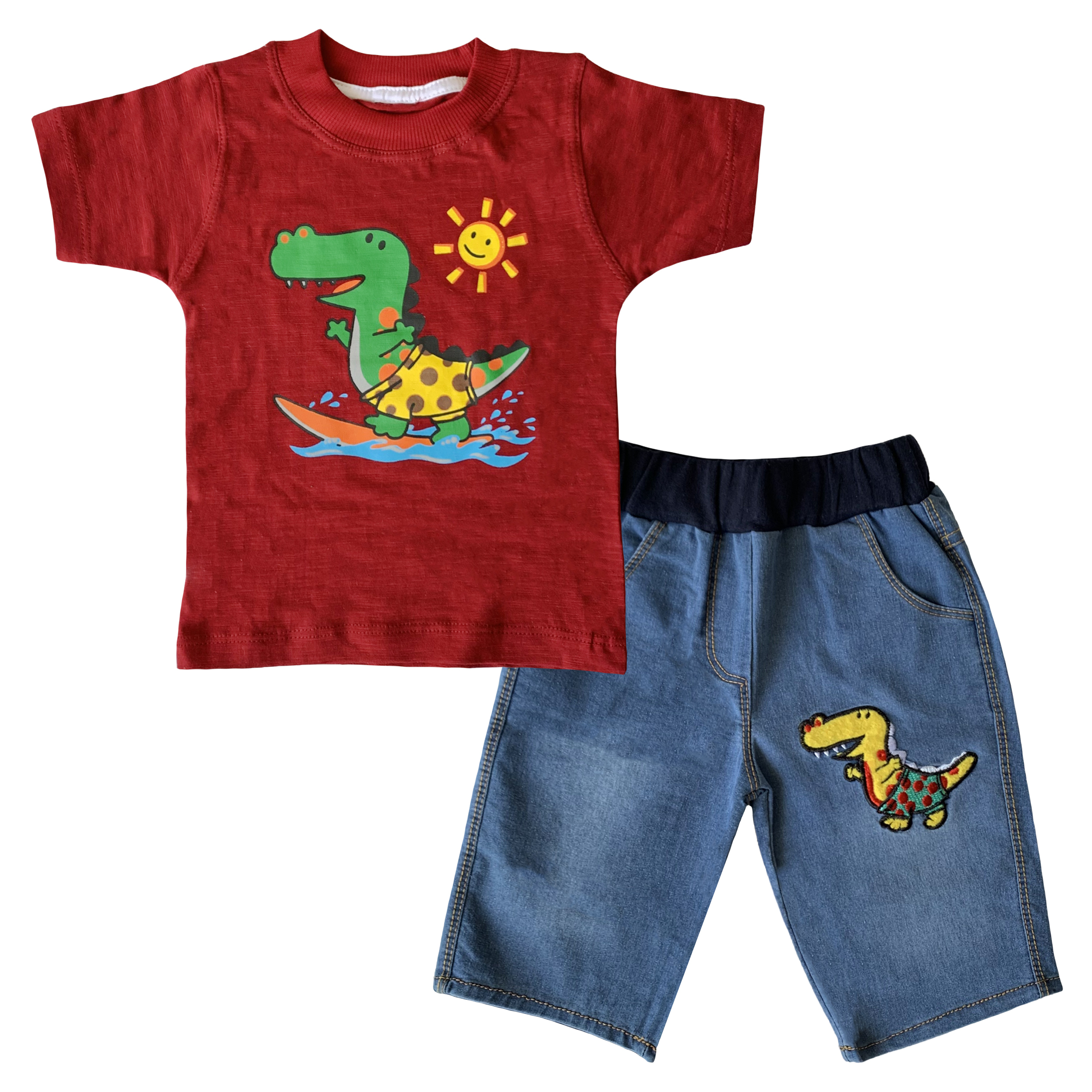 ست تی شرت و شلوارک نوزادی طرح تمساح کد FF-209