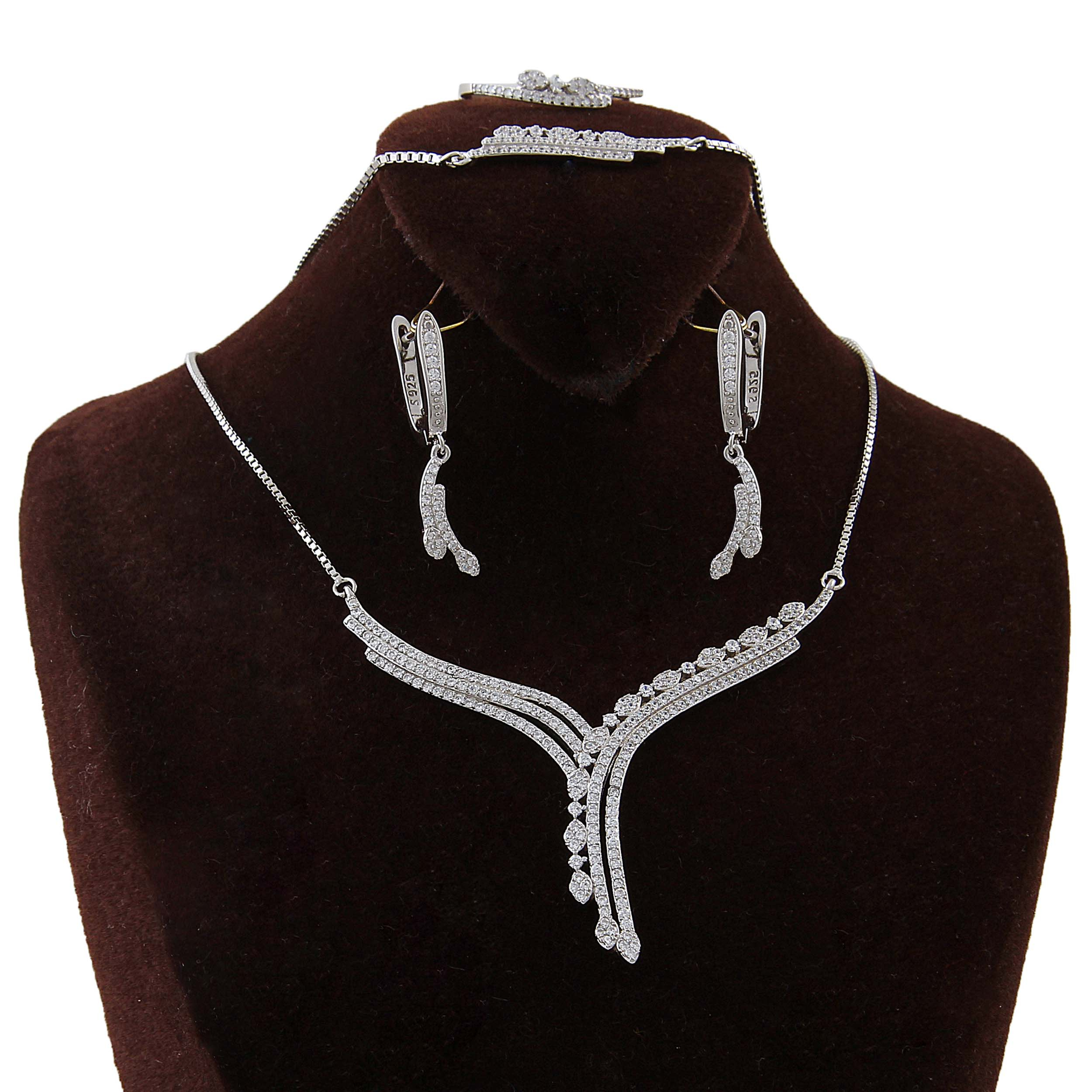 ست نقره زنانه بازرگانی میلادی  مدل لوکس جواهری کد NTR_315