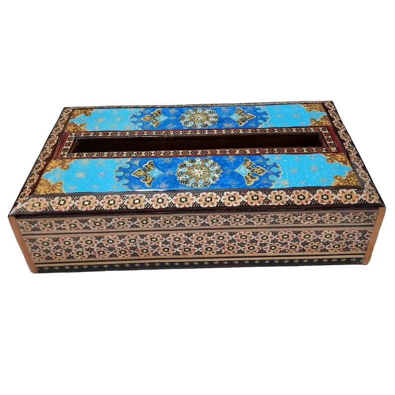 جعبه دستمال کاغذی خاتم کاری مدل معمولی استخوانی رو اسلیمی کد 163