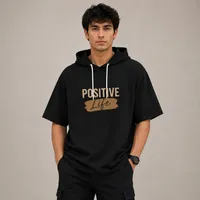تی شرت مردانه کلاه&zwnj;دار پنبه&zwnj;ای طرح حروف مدل positive