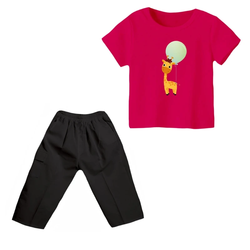 ست تی شرت و شلوارک دخترانه مدل زرافه کد ۱۱