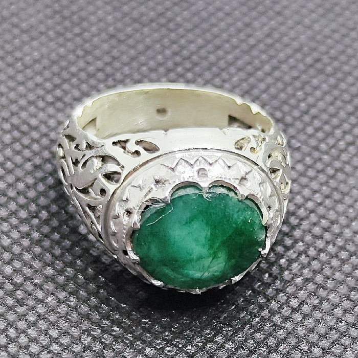 انگشتر نقره مردانه نقره جات بافندگان مدل زمرد آفریقایی کد 25