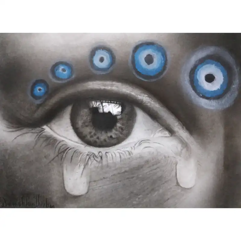 تابلو نقاشی سیاه قلم طرح چشم نظر