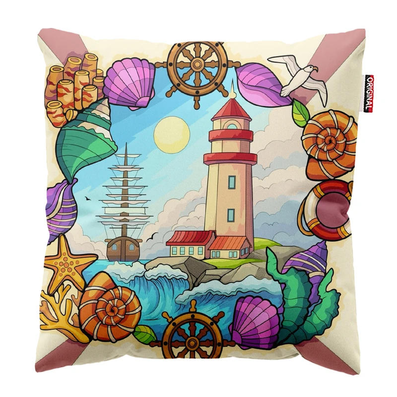 کوسن پاد آفرین مدل دریا طرح ساحل کشتی کد PK302423 سایز 30*30 سانتی متر