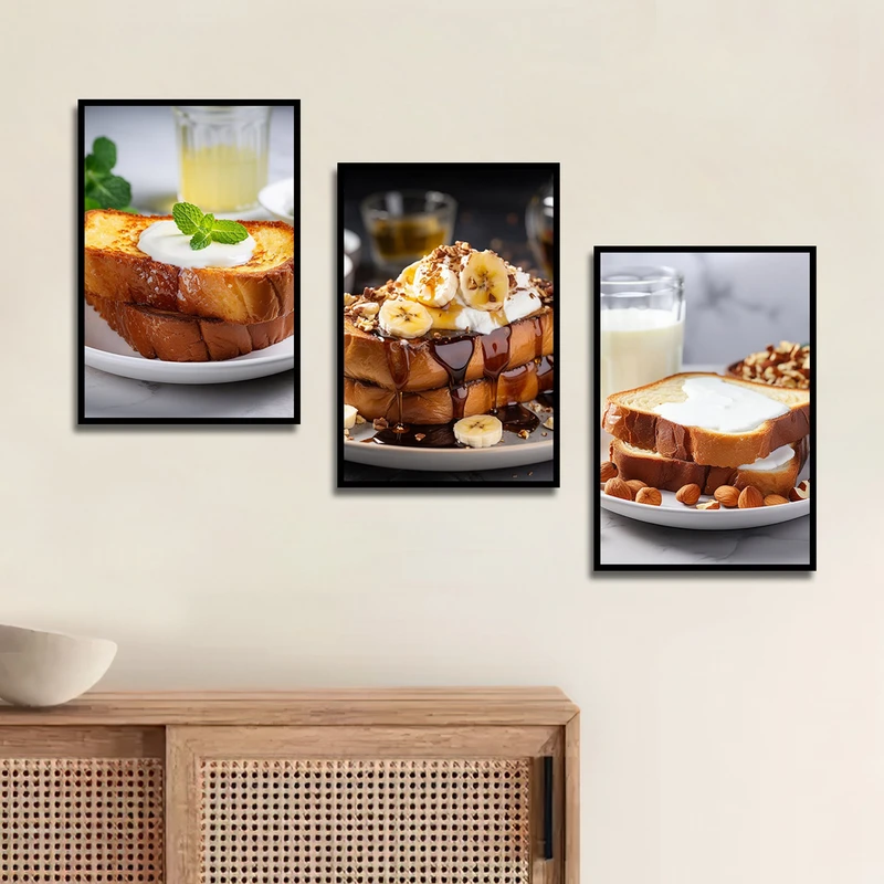 تابلو بکلیت طرح کافه صبحانه مدل شاین اکلیلی B-1768 مجموعه 3 عددی
