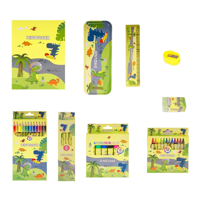 بسته لوازم التحریر مدل دایناسور  کد 8001 بسته 9 عددی