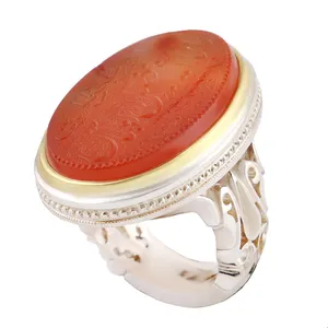 انگشتر نقره مردانه بازرگانی میلادی مدل رکاب دست ساز استاد تاج سنگ عقیق یمنی کهنه خطاطی کد AM_2746