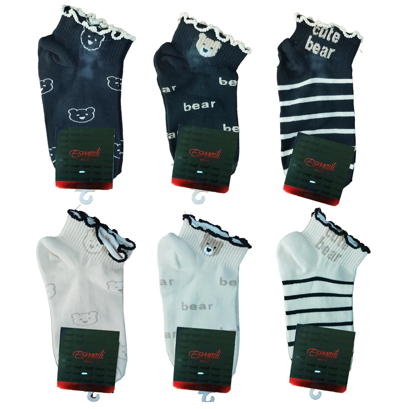 جوراب ساق کوتاه زنانه مدل کیوت 5 بسته 6 عددی