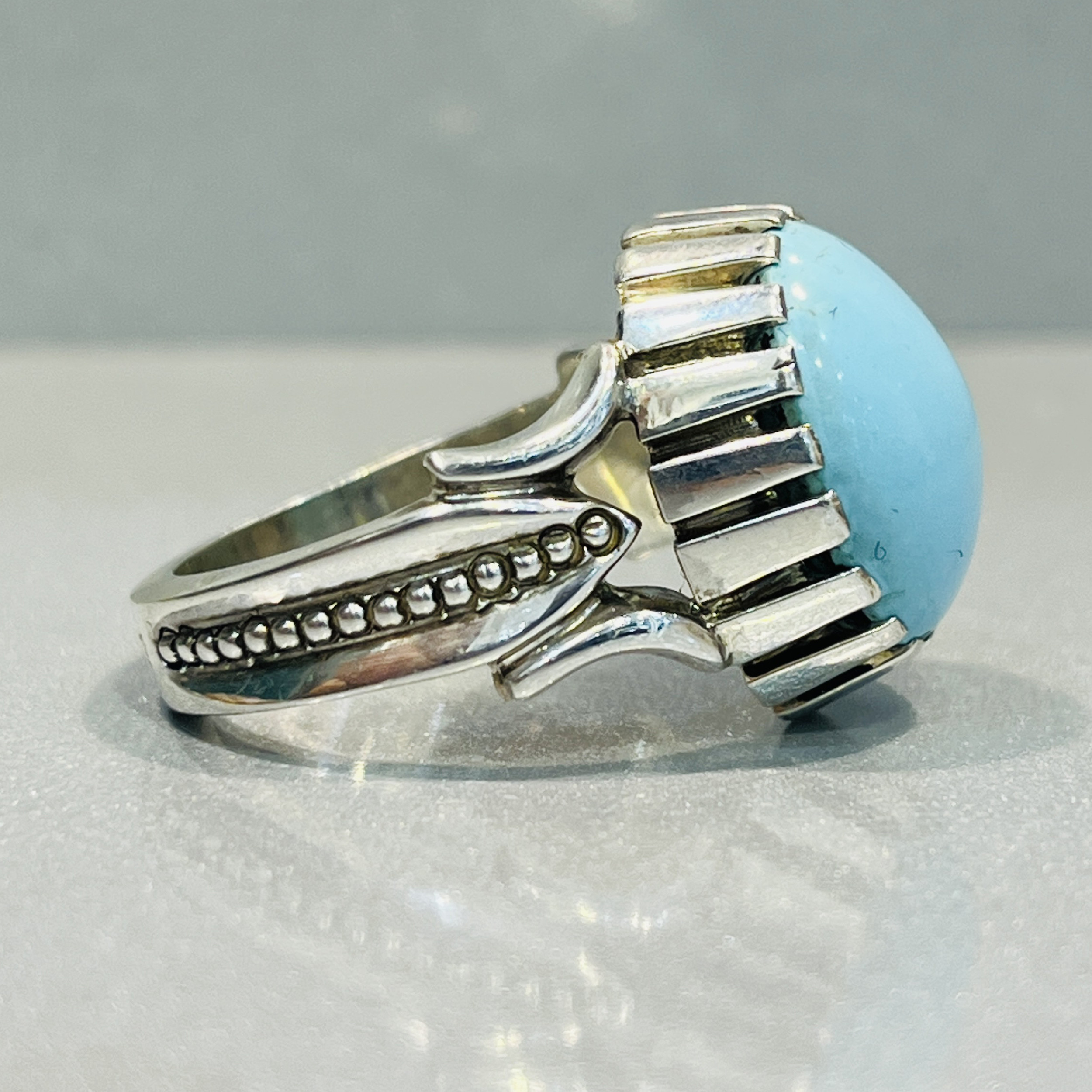 انگشتر نقره مردانه مدل تمام چنگ دستساز فیروزه عجمی نیشابوری