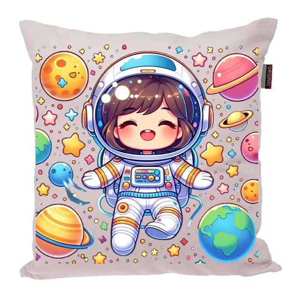 کوسن پاد آفرین مدل فضانورد سیاره منظومه شمسی موشک آدم فضایی کد PK301540 سایز 30*30 سانتی متر