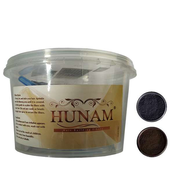 پودر پرپشت کننده مو هونام کد 03-01 وزن 20 گرم رنگ مشکی پرکلاغی و قهوه ای متوسط بسته 2 عددی