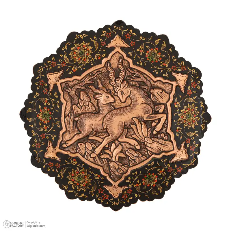 بشقاب دیوارکوب قلمزنی قهرمانی طرح دو آهو کد 916