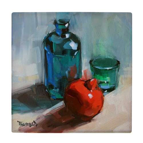  کاشی کارنیلا طرح نقاشی ظروف شیشه ای و انار مدل لوحی کد WKB1942