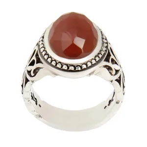 انگشتر نقره مردانه بازرگانی میلادی مدل سنگ عقیق تراش جواهری رکاب دستساز استاد  کد AM_2355