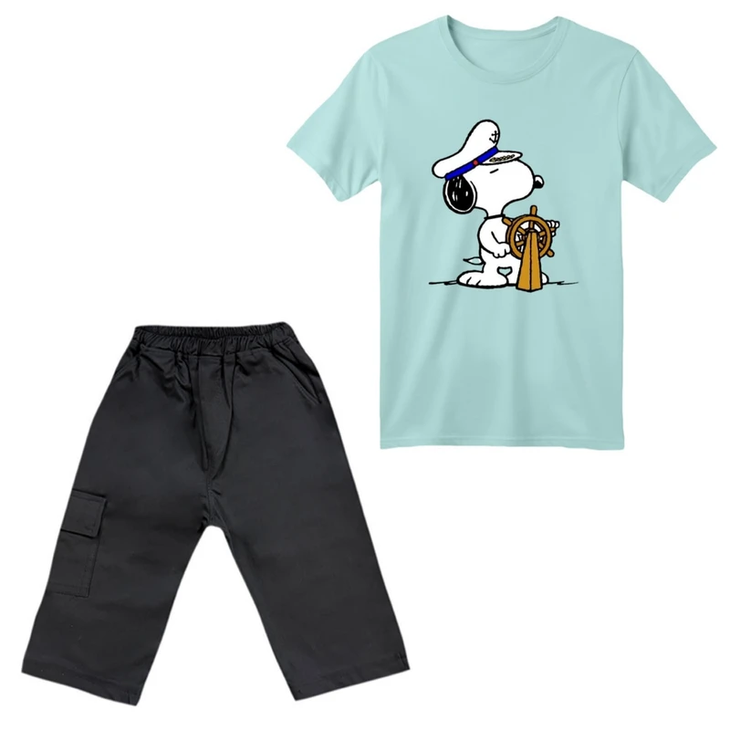 ست تی‌شرت آستین کوتاه و شلوارک پسرانه مدل اسنوپی کد ۳۹ رنگ آبی روشن