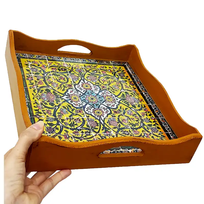 سینی چوبی مدل کاشی رزینی  کد kh30