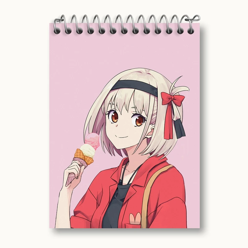 دفتر یادداشت 50 برگ خندالو مدل چیساتو انیمه لیکوریس ریکویل Lycoris Recoil کد 23071