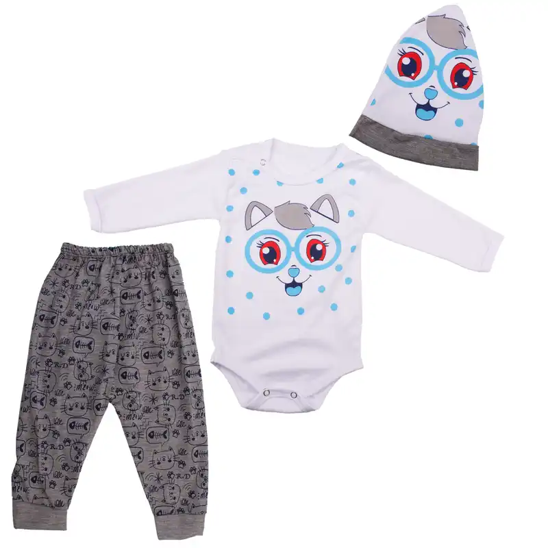 ست 3 تکه لباس نوزادی مدل گربه کد 4040