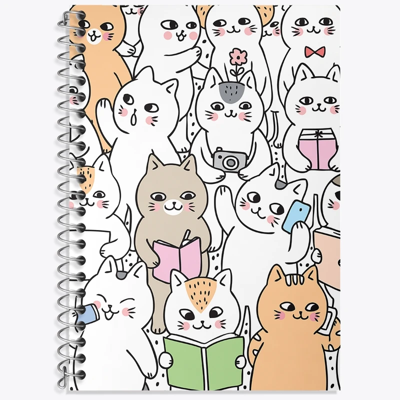 دفتر زبان 50 برگ خندالو مدل دو خط طرح گربه بامزه کد N308