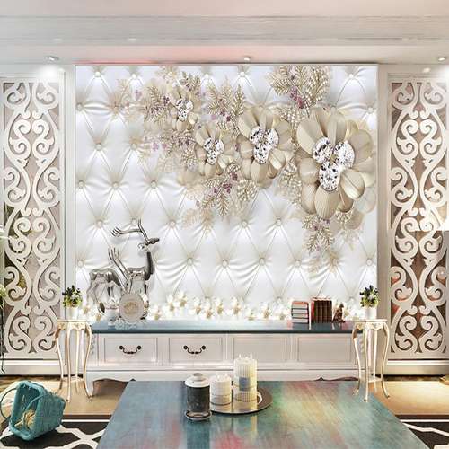 پوستر دیواری سه بعدی مدل گل طلایی گوزن نقره ای DVRF1290