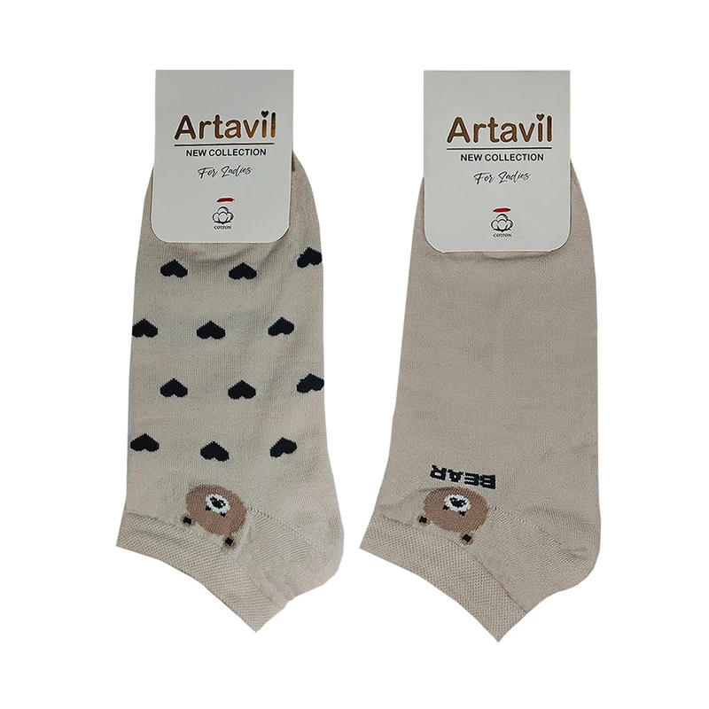 جوراب ساق کوتاه دخترانه طرح خرسی کد 160251 مجموعه 2 عددی