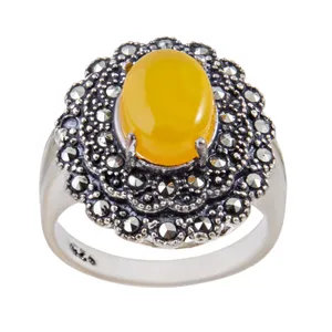 انگشتر نقره زنانه  بازرگانی میلادی مدل  عقیق شرف الشمس نگین مارکازیت کد AW_262