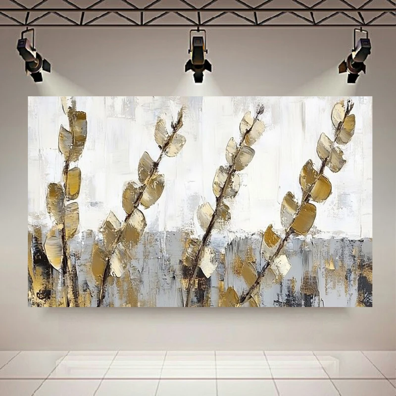  تابلو بوم طرح مخمل انتزاعی مدل برگ طلایی کد PD130289