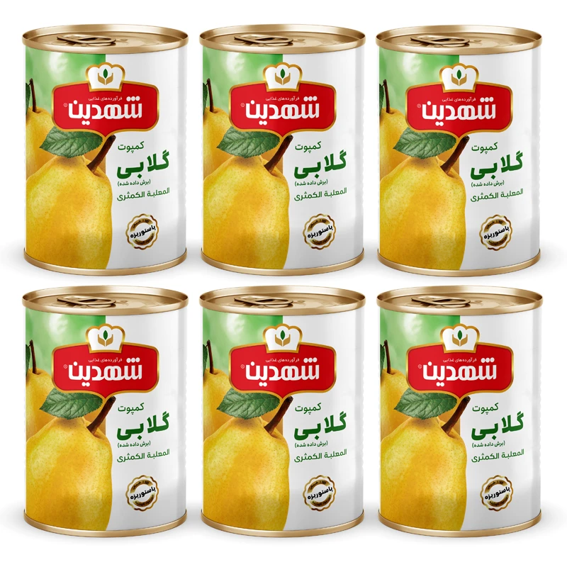 کمپوت گلابی شهدین - 370 گرم بسته 6 عددی