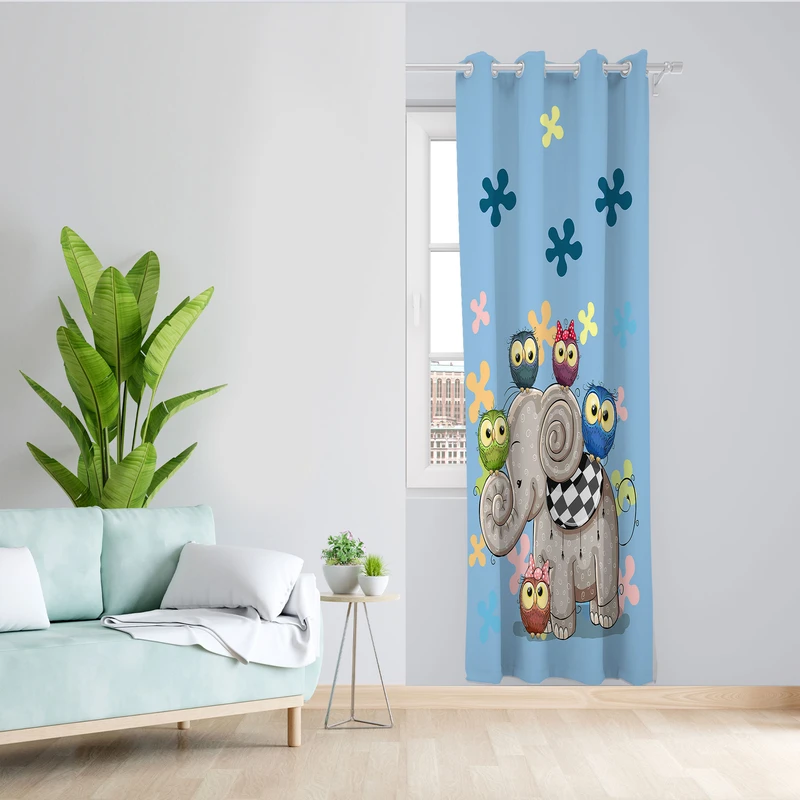  پرده مدل اتاق کودک مخمل پانچی طرح بچه فیل کد 4239 سایز 140x280 سانتی متر