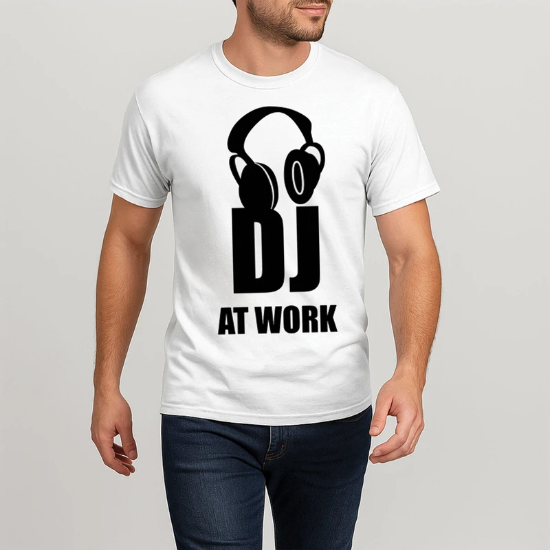 تیشرت آستین کوتاه مردانه سفید طرح DJ کد 13187