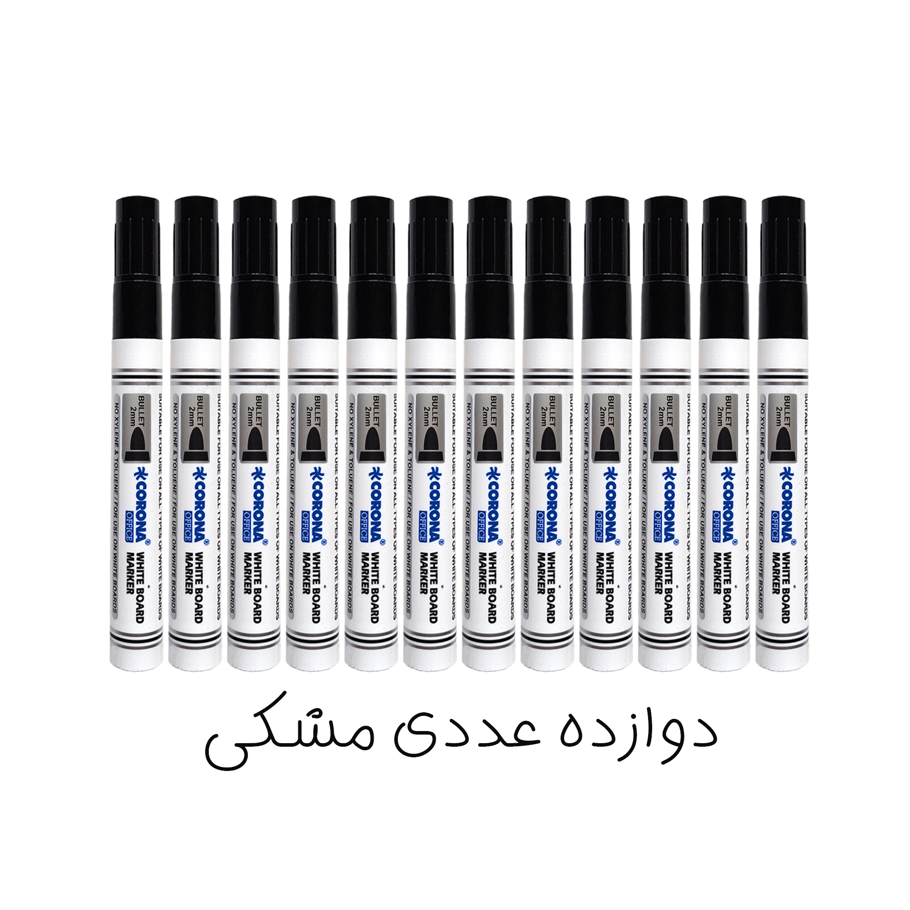 ماژیک وایت برد کرونا طرح گرد مدل CO-4070 به همراه تخته پاک کن بسته 13 عددی