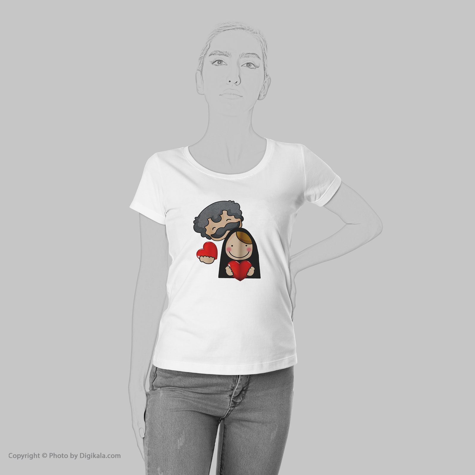 تی شرت زنانه به رسم طرح زوج کد 577 -  - 6