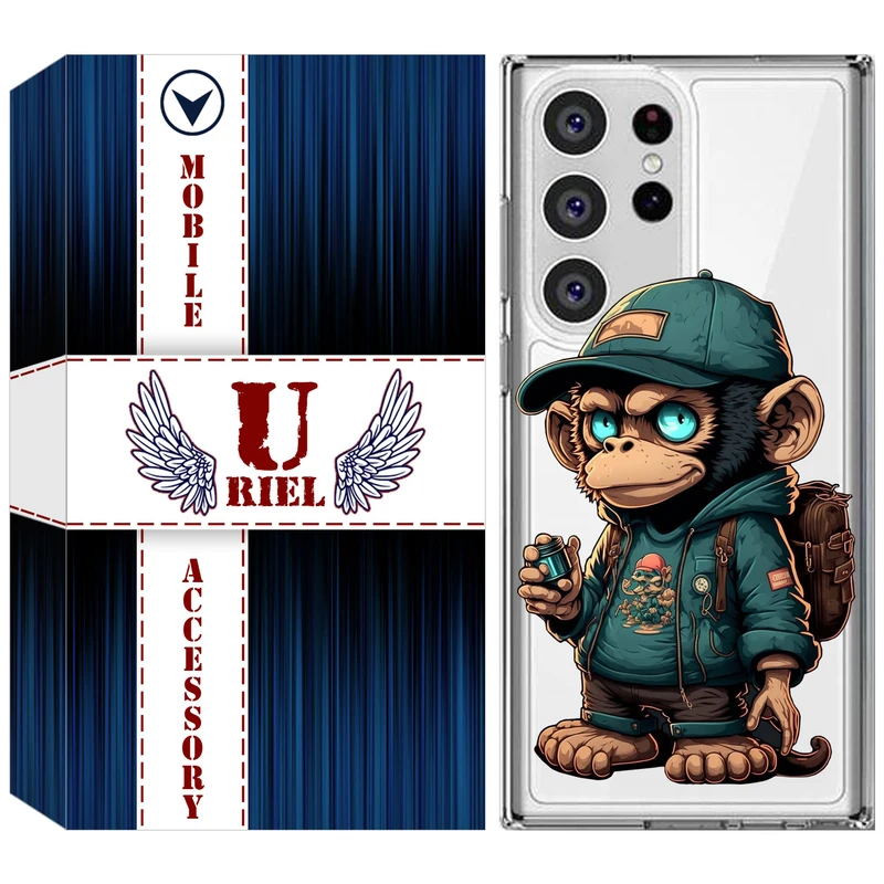کاور یوریل مدل Clear کد 36 طرح میمون مناسب برای گوشی موبایل سامسونگ Galaxy S23 Ultra