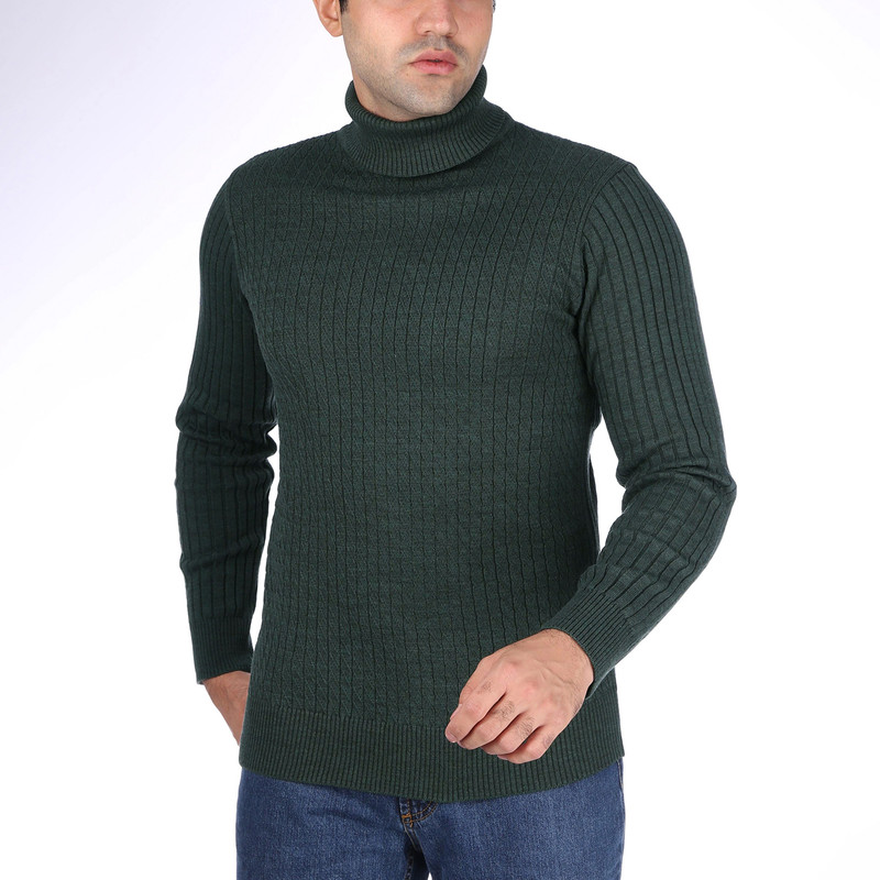 پلیور یقه اسکی مردانه تریکو پاییزان مدل PE800 رنگ یشمی