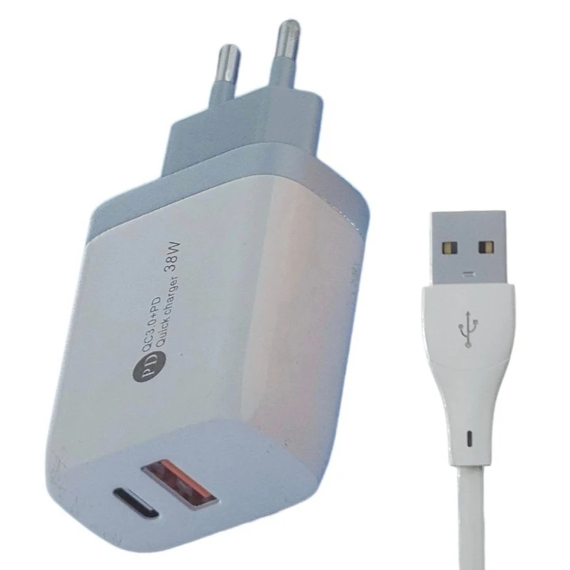 شارژر دیواری 38 وات 2 پورت مدل 38w به همراه کابل تبدیل USB-C به USB