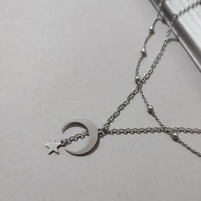 گردنبند مدل دولاین ماه کمان و آویز ستاره با زنجیر توپی