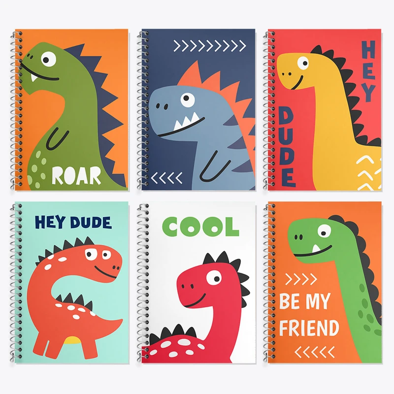 دفتر زبان 50 برگ خندالو مدل دو خط طرح دایناسور کیوت کد 101 مجموعه 6 عددی