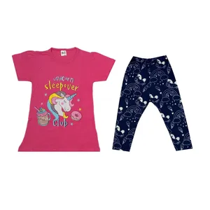 ست تی شرت آستین کوتاه و شلوار دخترانه مدل تکشاخ خواب رنگ صورتی