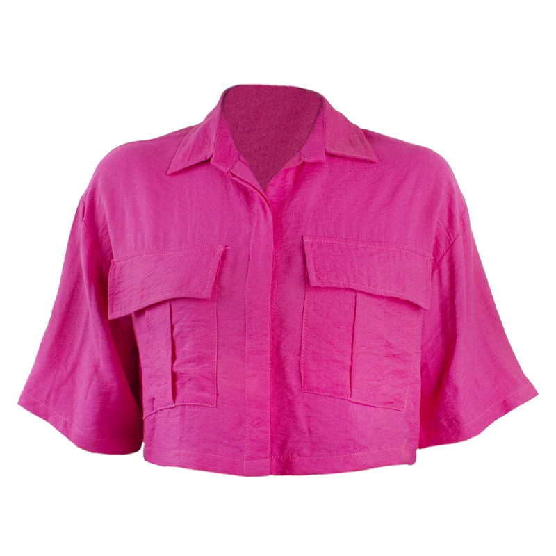 کراپ شومیز آستین کوتاه یقه برگردان زنانه مدل 34